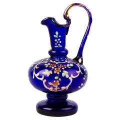 Antique Bristol Blue Victorian Glass Ewer 19th Century