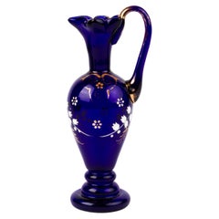 Antique Bristol Blue Victorian Glass Ewer 19th Century