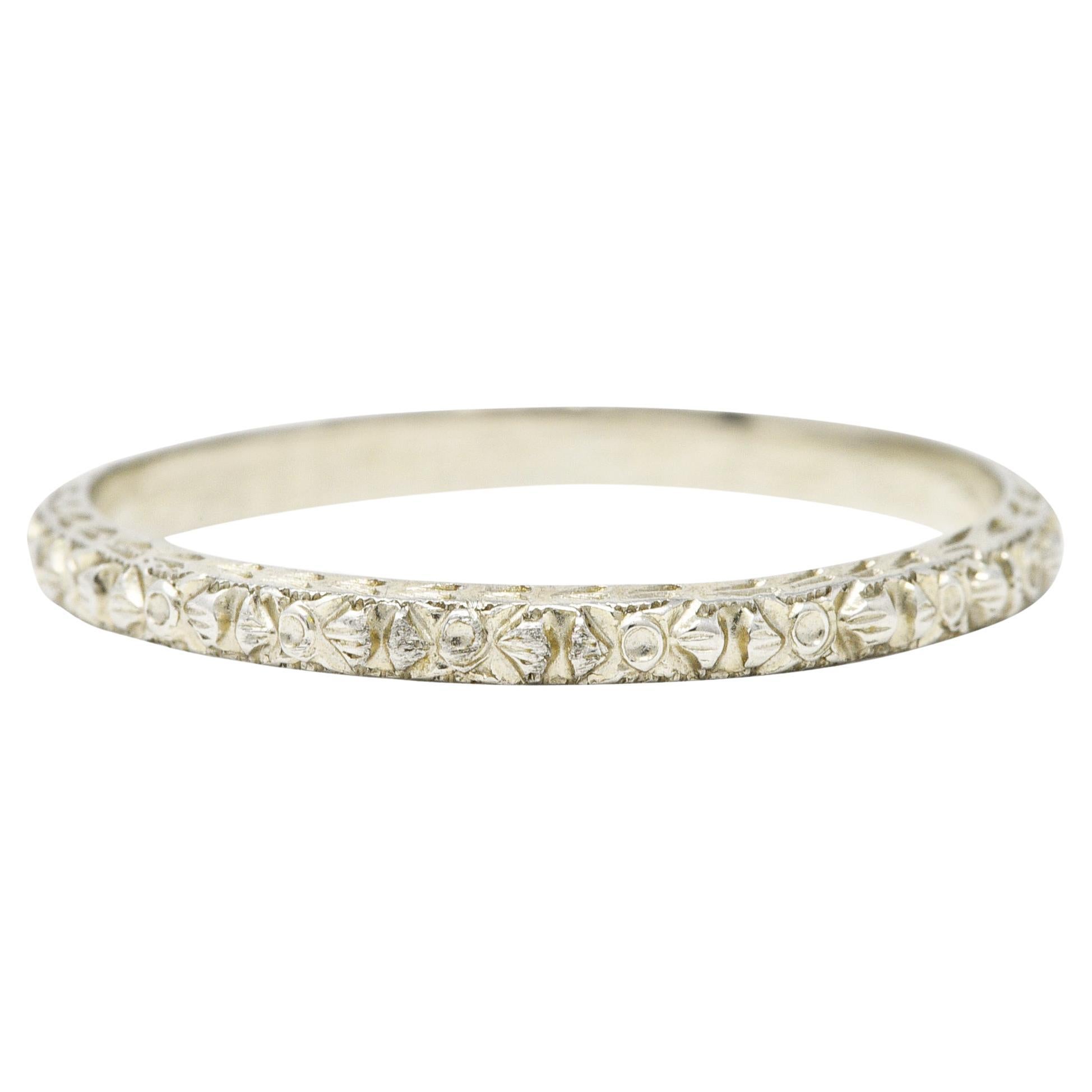 Traub Art Deco 18 Karat White Gold Orange Blossom Unisex Wedding Band