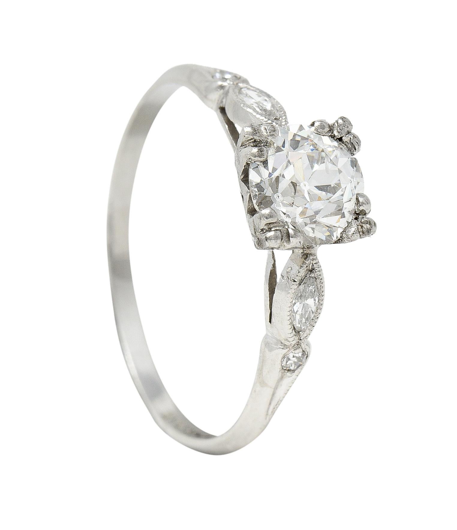 Bristol Co. Retro 1.27 CTW Old European Diamond Platinum Vintage Engagement Ring For Sale 4