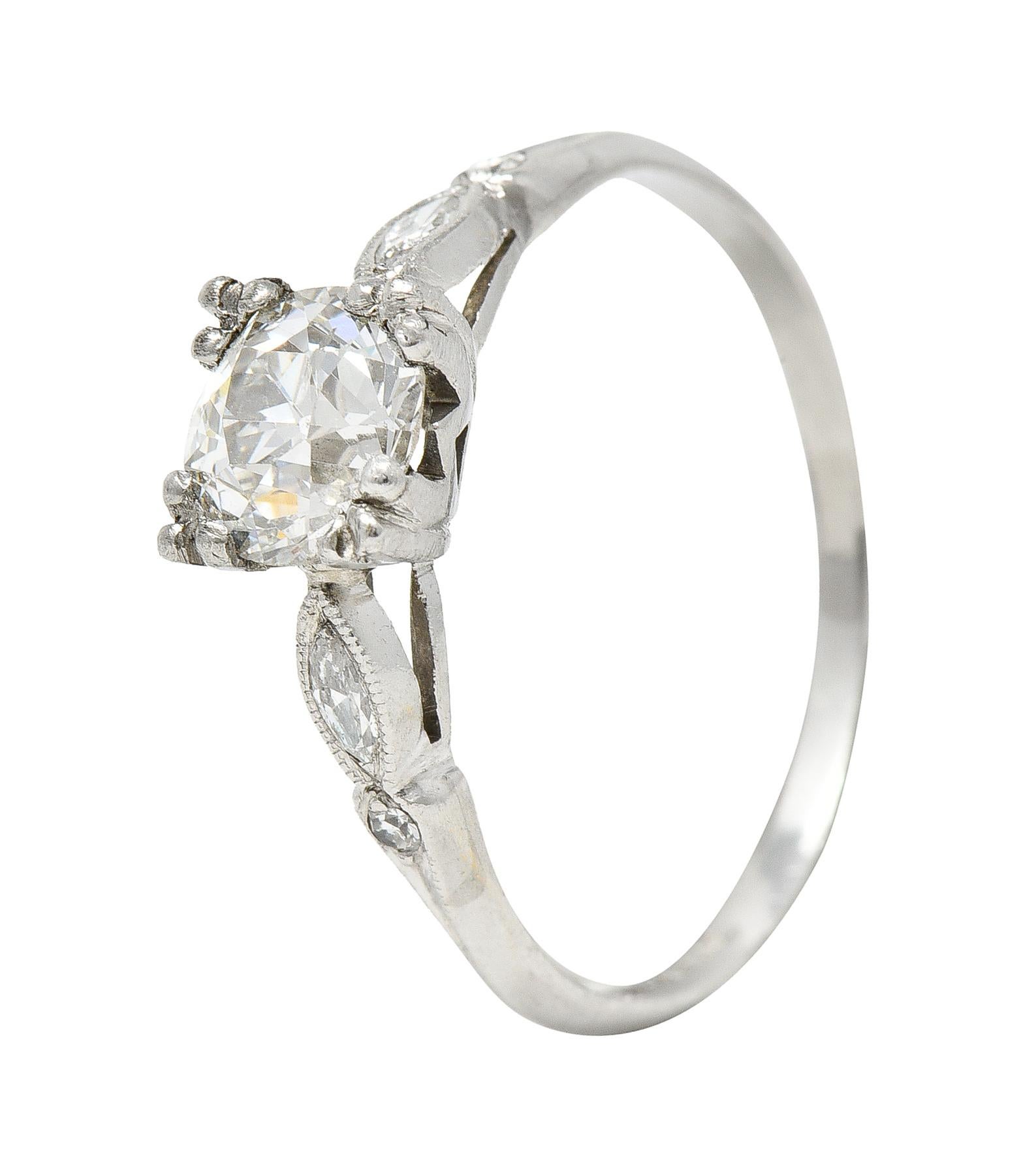 Bristol Co. Retro 1.27 CTW Old European Diamond Platinum Vintage Engagement Ring For Sale 3