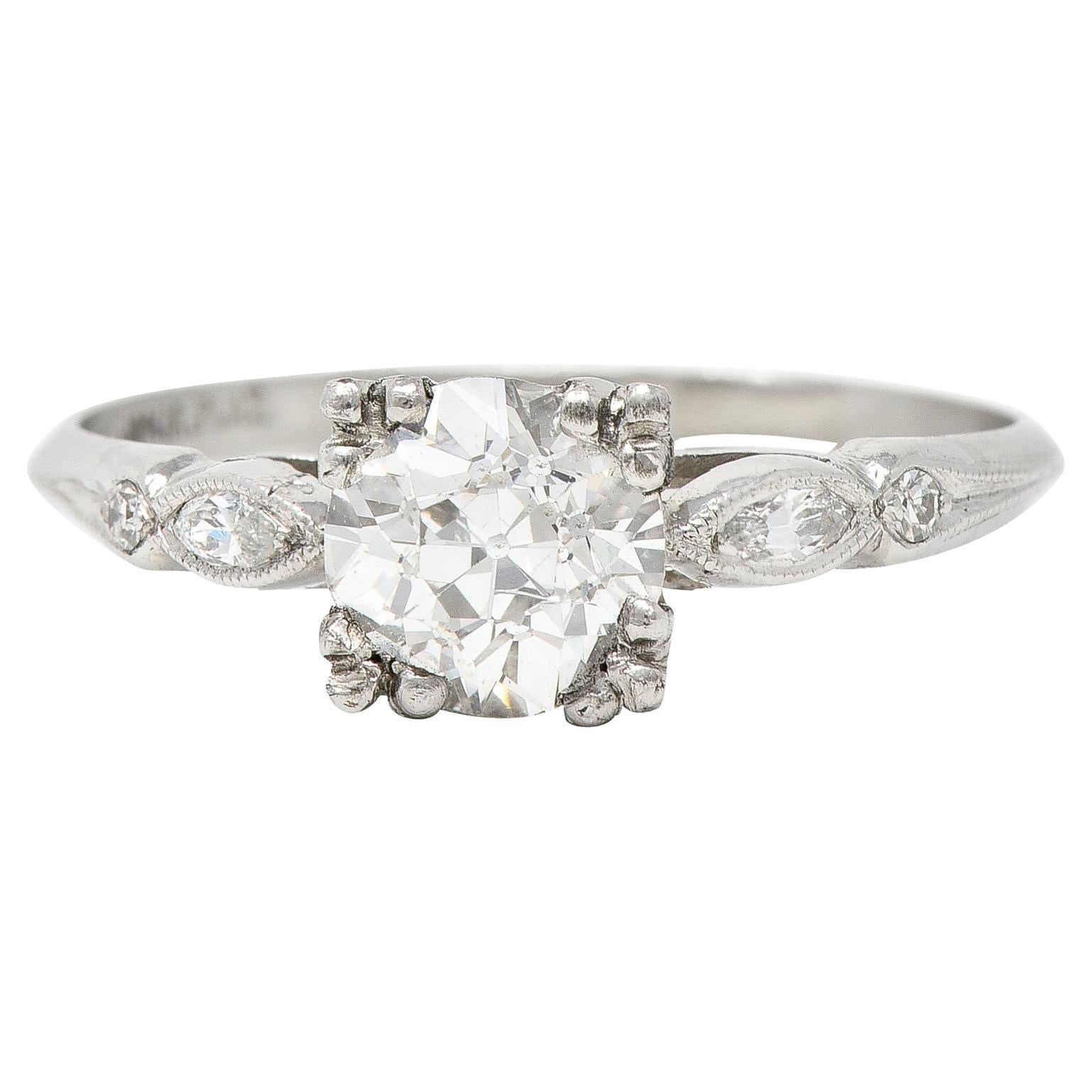 Bristol Co. Retro 1.27 CTW Old European Diamond Platinum Vintage Engagement Ring For Sale