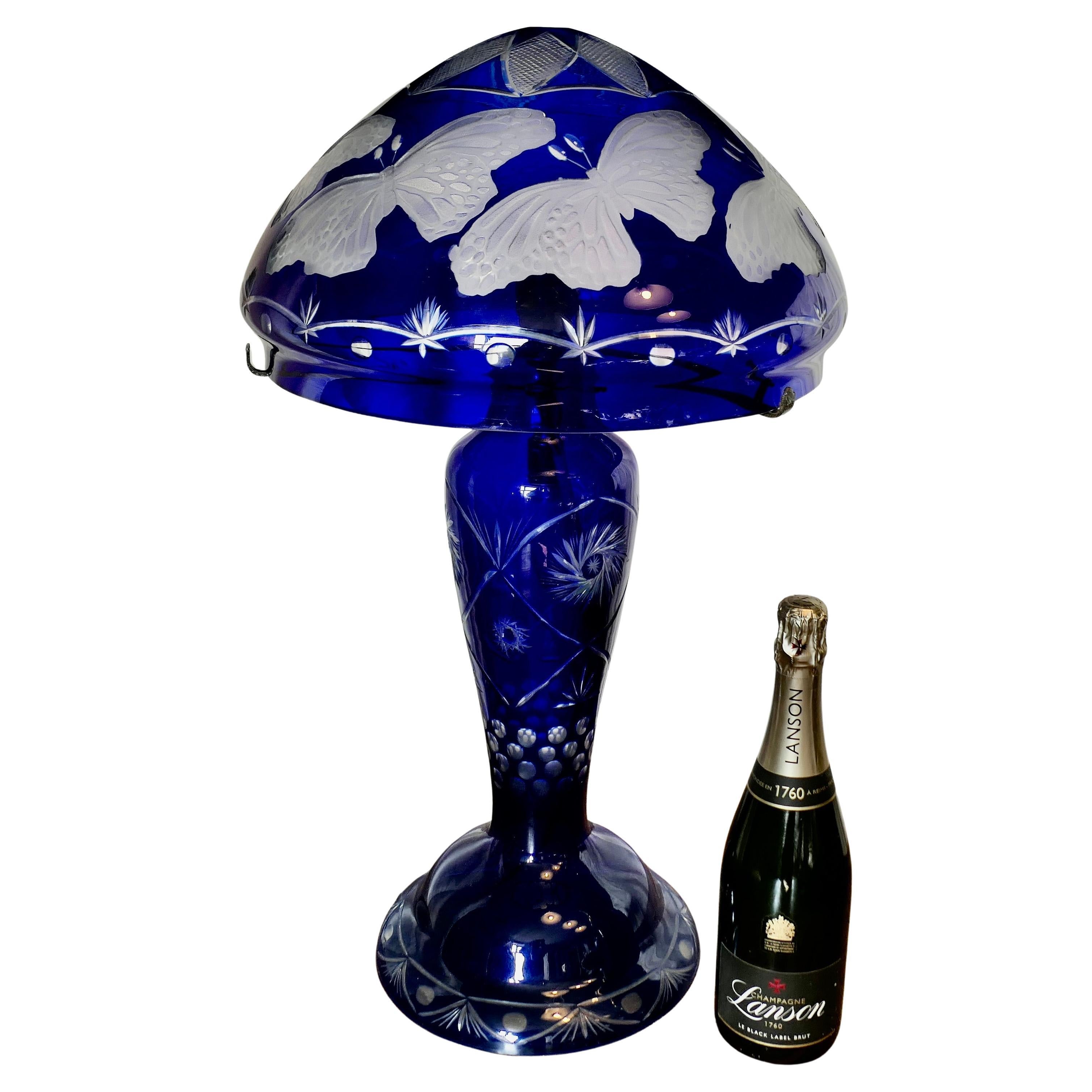Bristol Cobalt Blue Cut Glass Lamp with Glass Shade  This is a Stunning piece