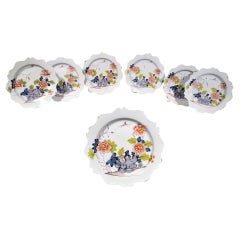 Bristol Delftware Set of Six Polychrome Chinoiserie Scalloped Plates, 1760