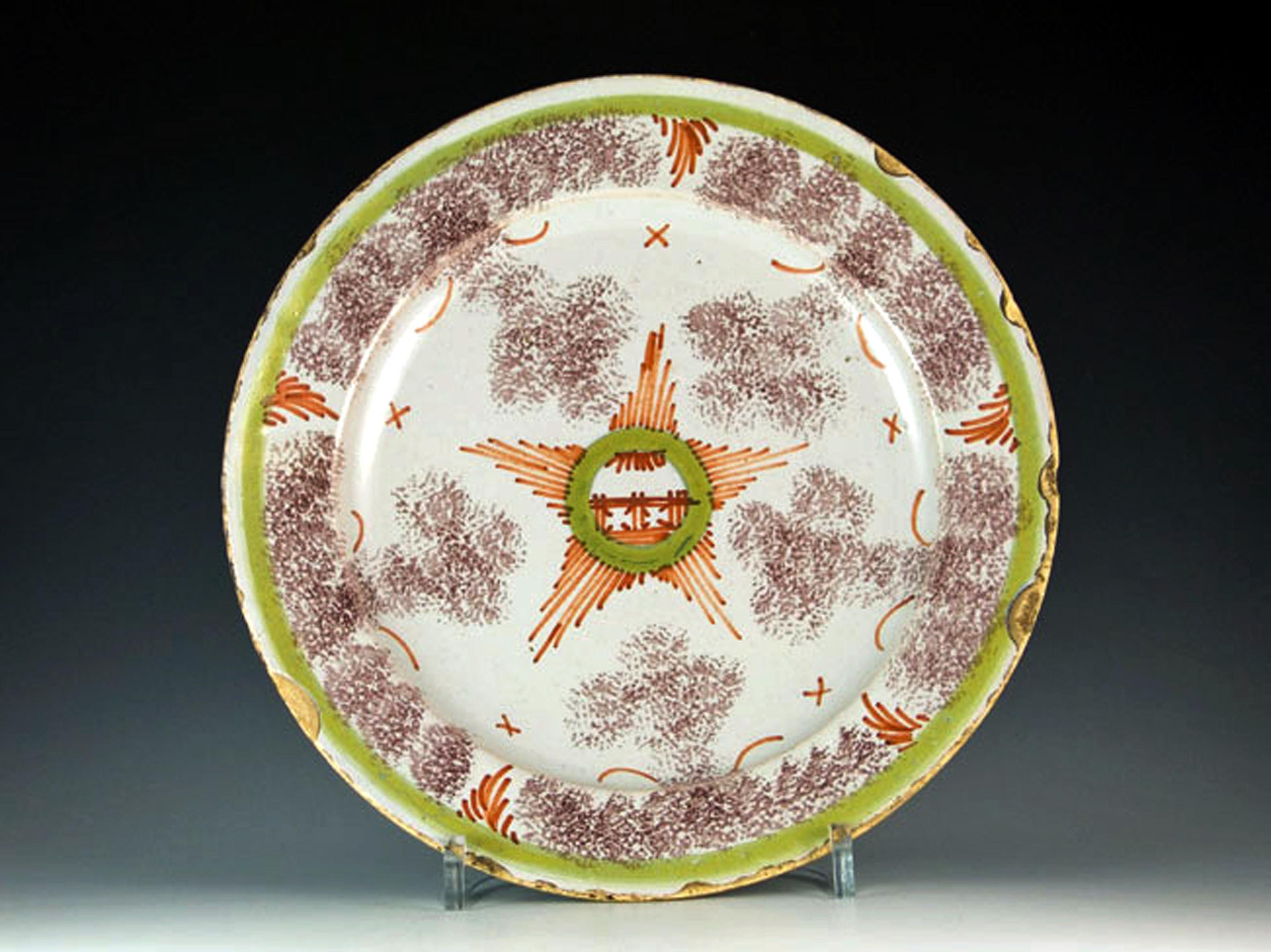 Anglais Assiette étoile inhabituelle de Bristol Delftware du 18e siècle en vente