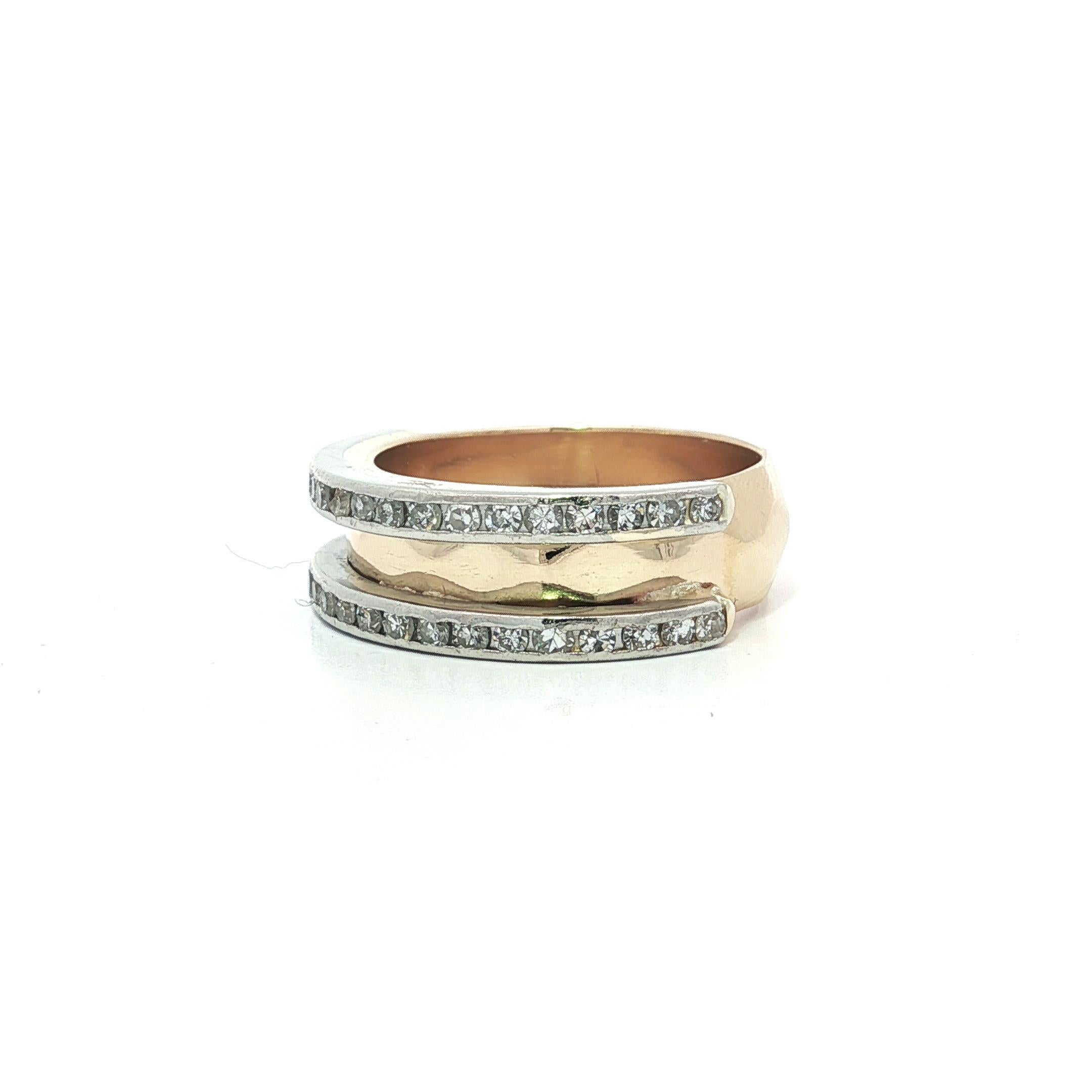 Bristol Gold & Platinum .50ct Channel Diamond Borders Faceted Stack Band Ring For Sale 7