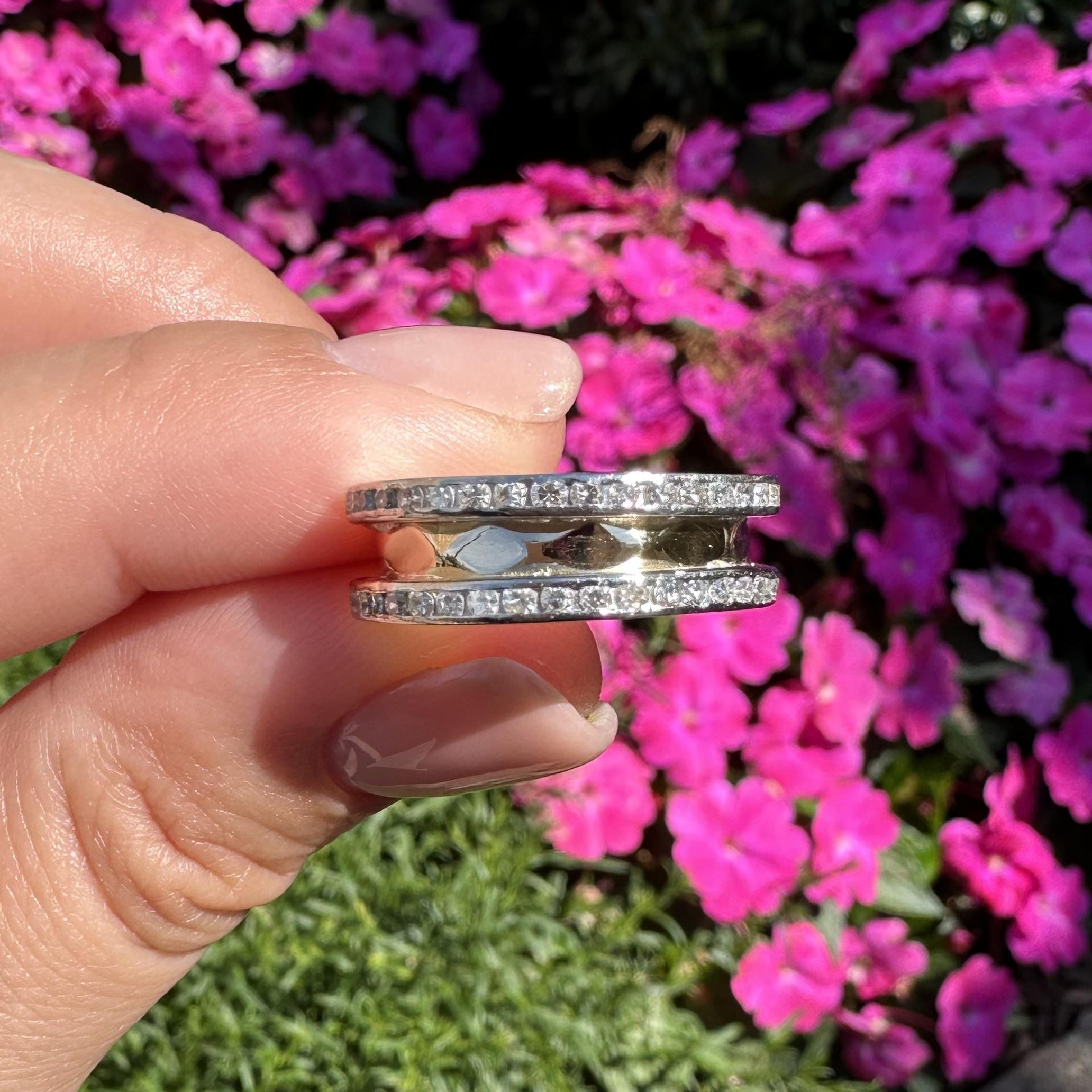 Bristol Gold & Platinum .50ct Channel Diamond Borders Faceted Stack Band Ring For Sale 9