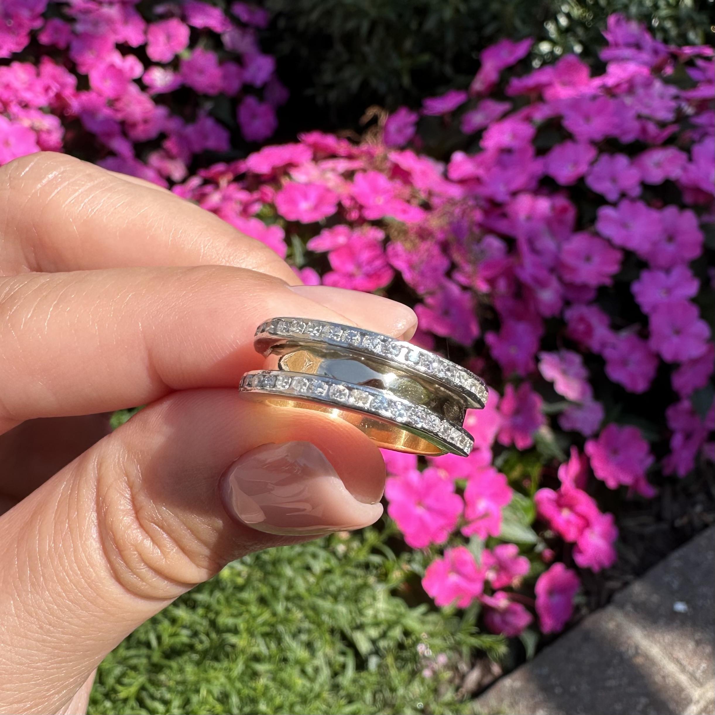 Bristol Gold & Platinum .50ct Channel Diamond Borders Faceted Stack Band Ring For Sale 10