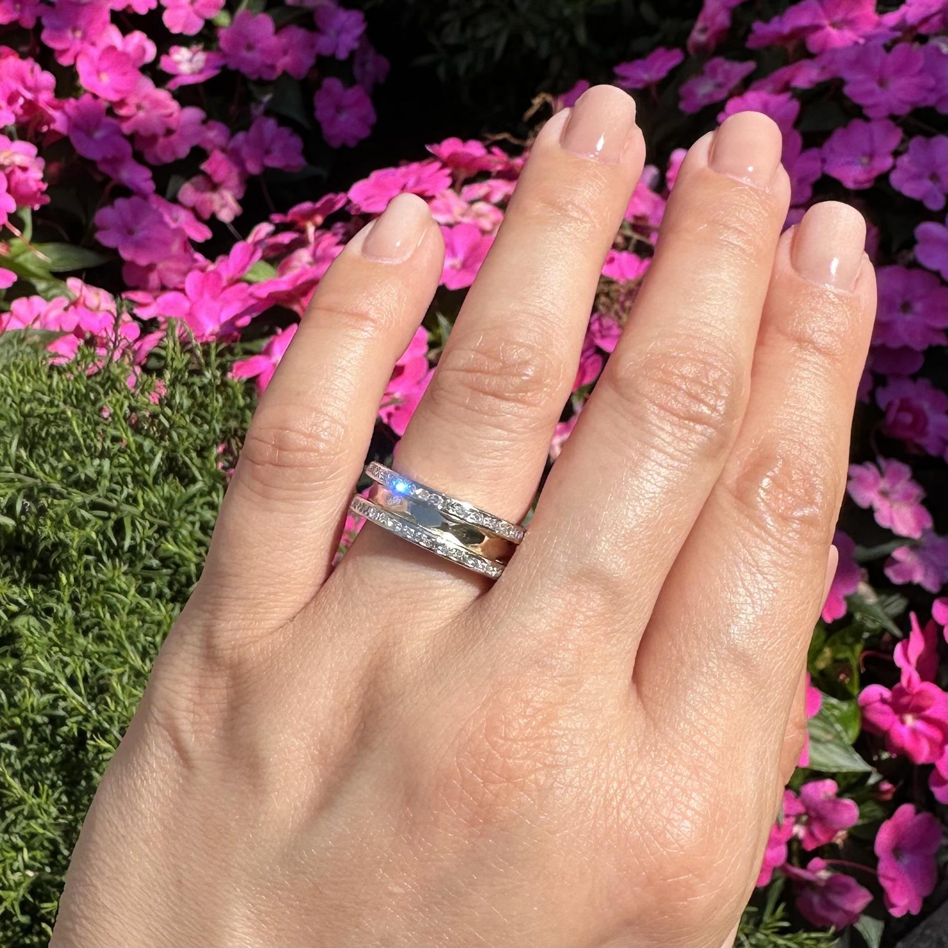 Bristol Gold & Platinum .50ct Channel Diamond Borders Faceted Stack Band Ring For Sale 11