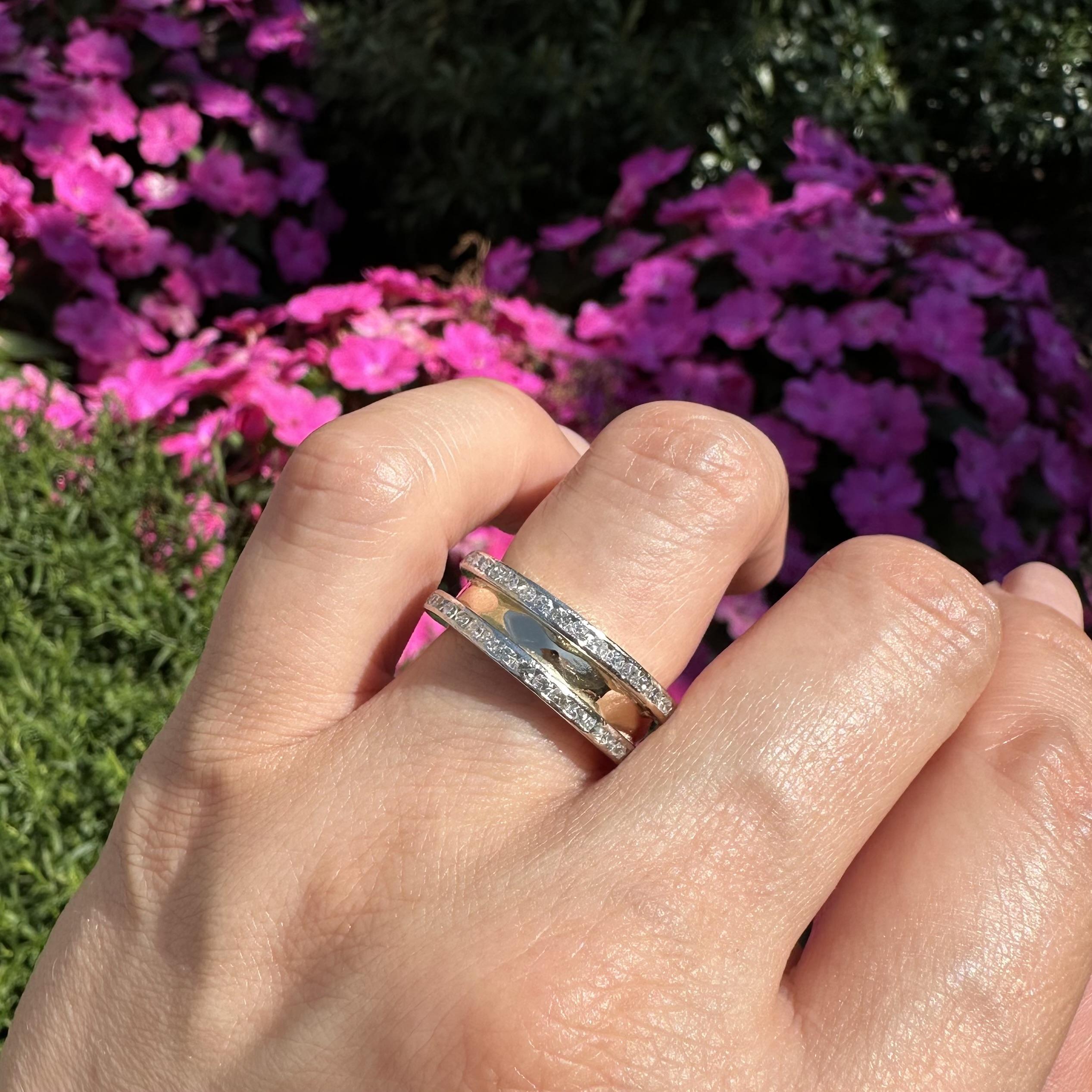 Bristol Gold & Platinum .50ct Channel Diamond Borders Faceted Stack Band Ring For Sale 12