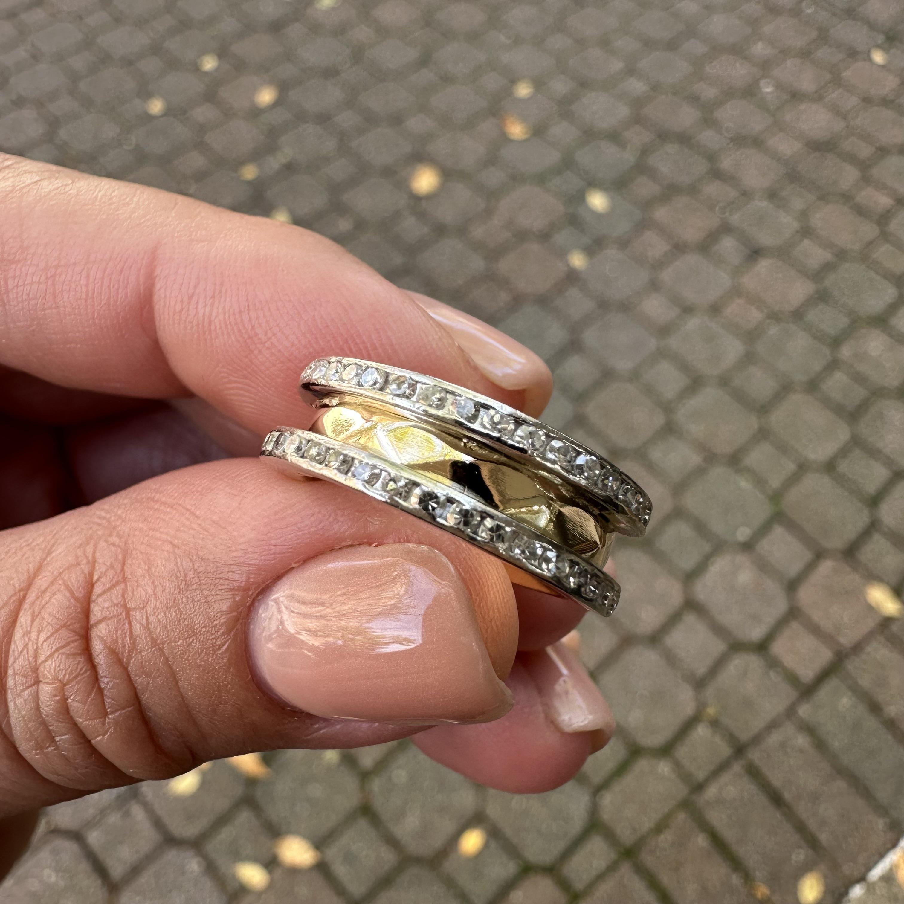 Bristol Gold & Platinum .50ct Channel Diamond Borders Faceted Stack Band Ring For Sale 13