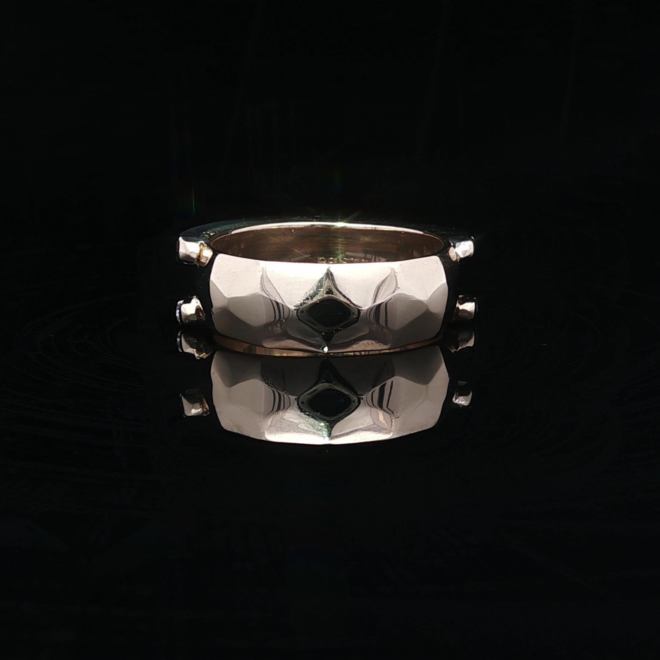 Bristol Gold & Platinum .50ct Channel Diamond Borders Faceted Stack Band Ring For Sale 1