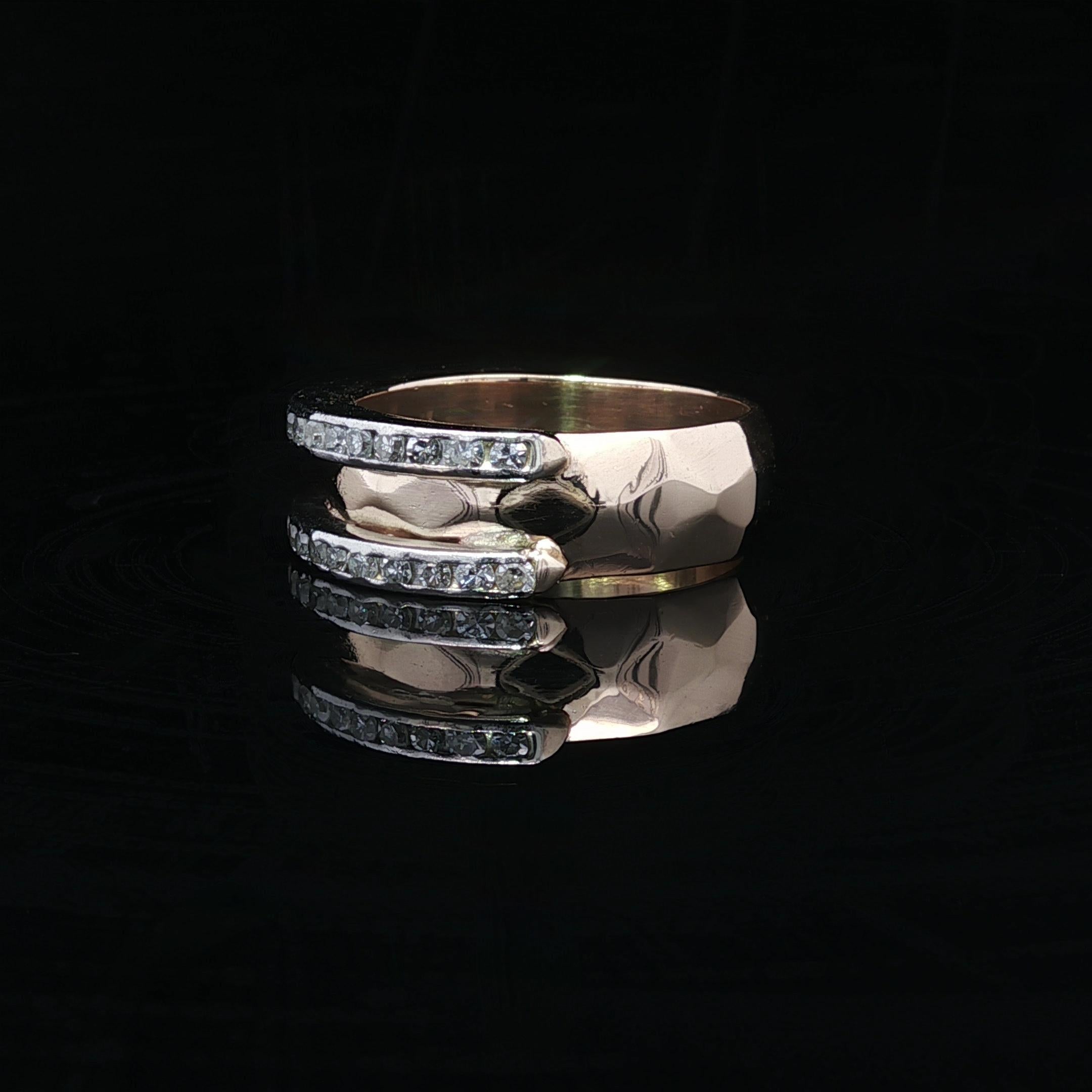 Bristol Gold & Platinum .50ct Channel Diamond Borders Faceted Stack Band Ring For Sale 2