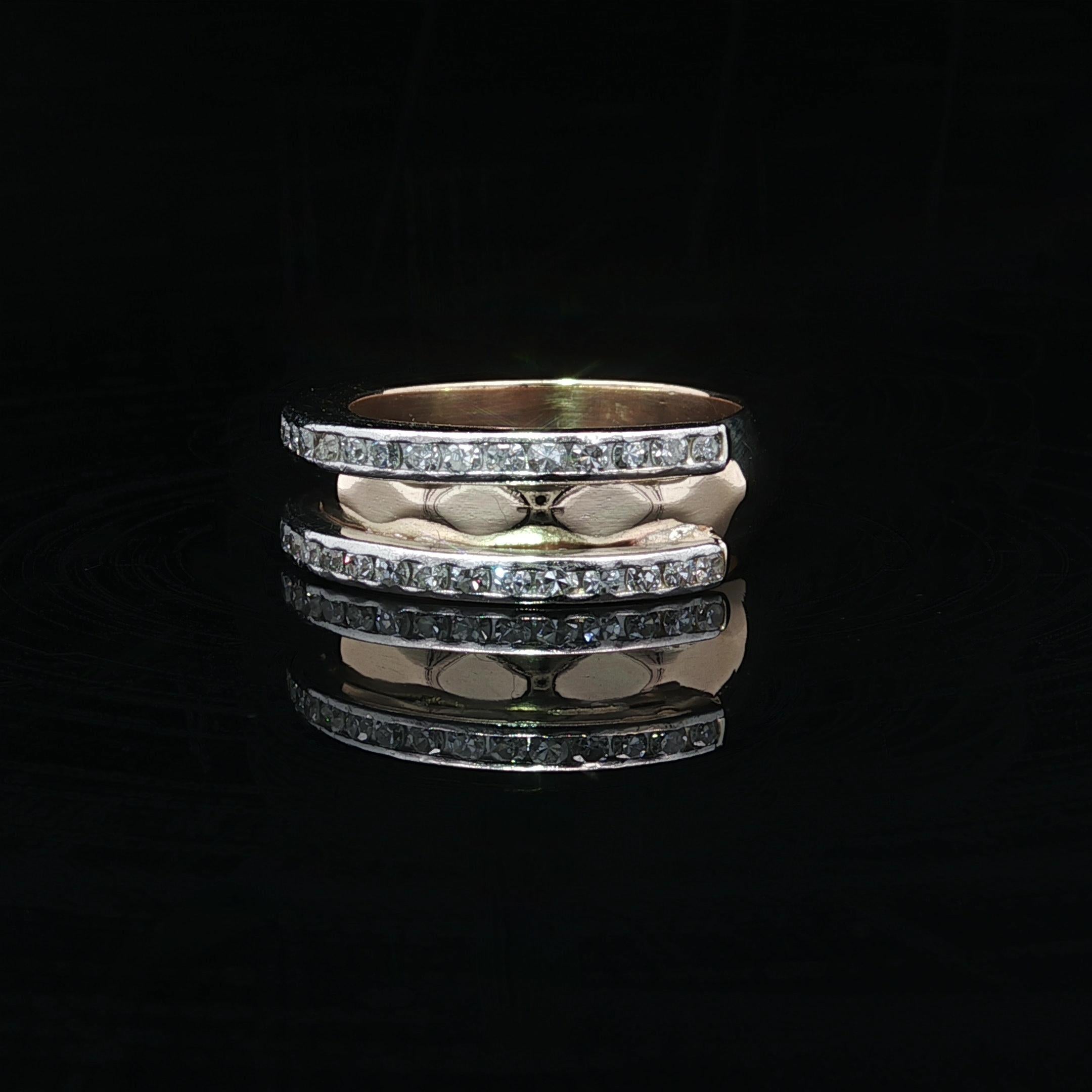 Bristol Gold & Platinum .50ct Channel Diamond Borders Faceted Stack Band Ring For Sale 3