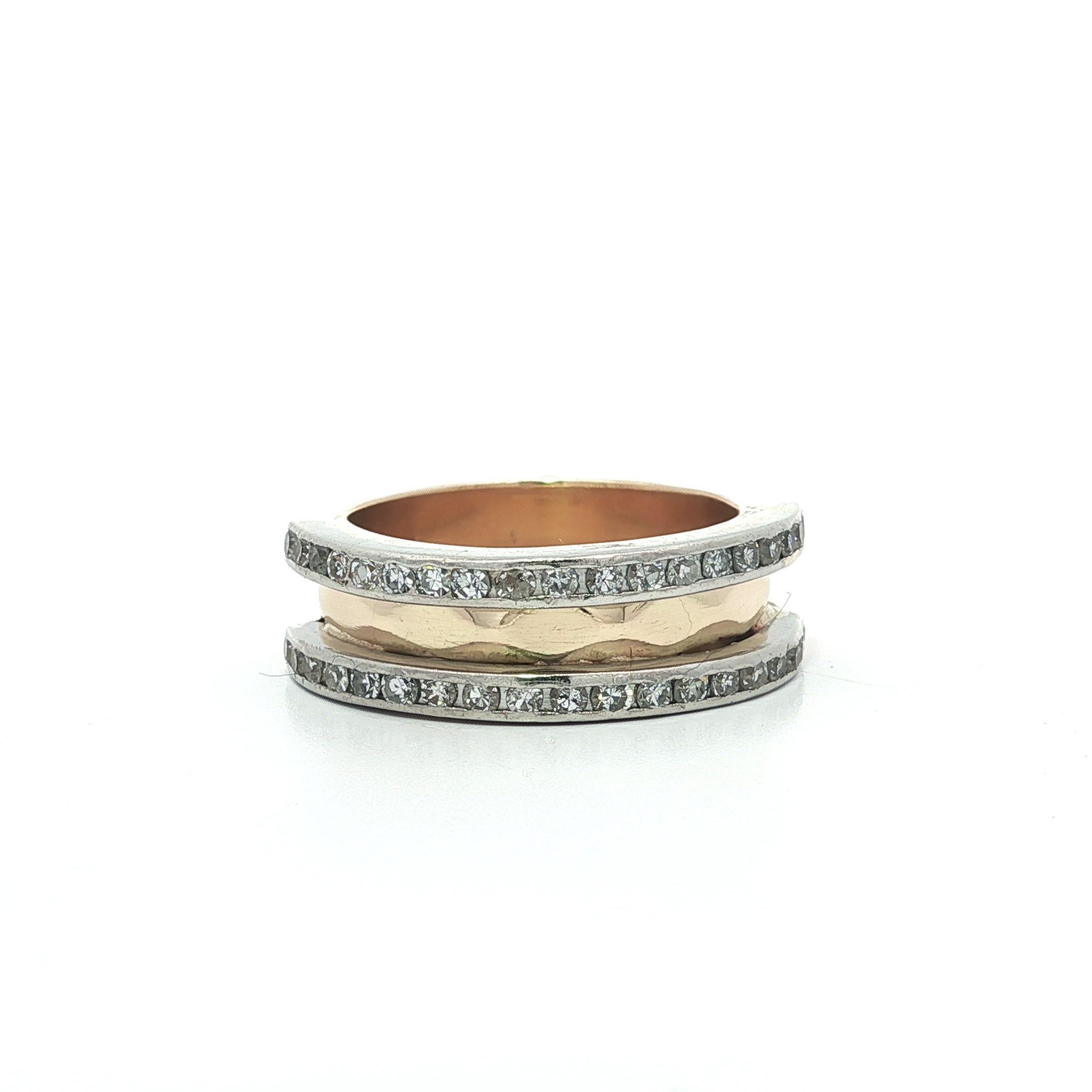Bristol Gold & Platinum .50ct Channel Diamond Borders Faceted Stack Band Ring For Sale 4
