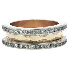 Bristol Gold & Platinum .50ct Channel Diamond Borders Faceted Stack Band Ring