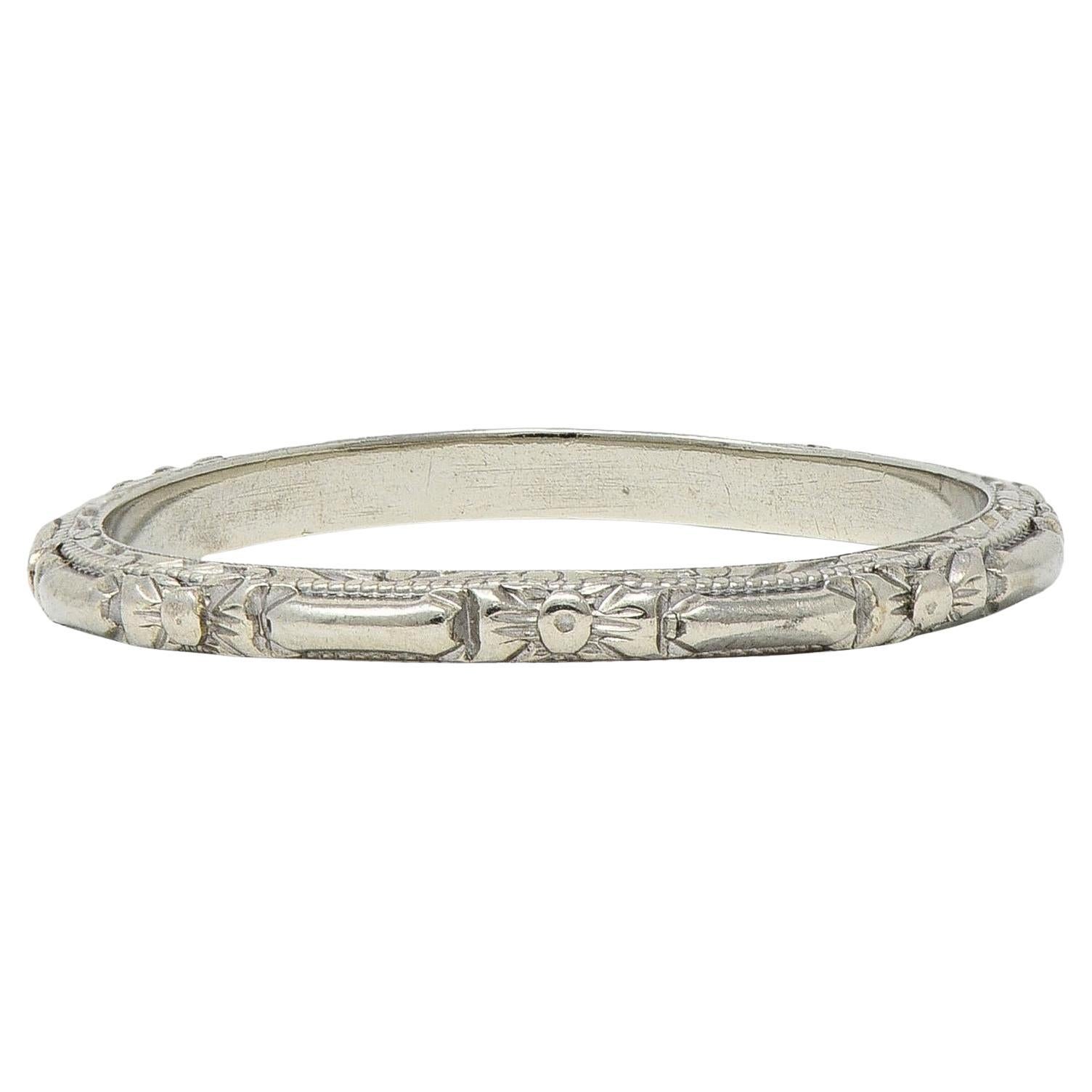 Bristol Late Art Deco 18K White Gold Vintage Orange Blossom Wedding Band Ring