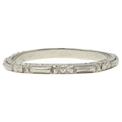 Bristol Late Art Deco 18K White Gold Vintage Orange Blossom Wedding Band Ring