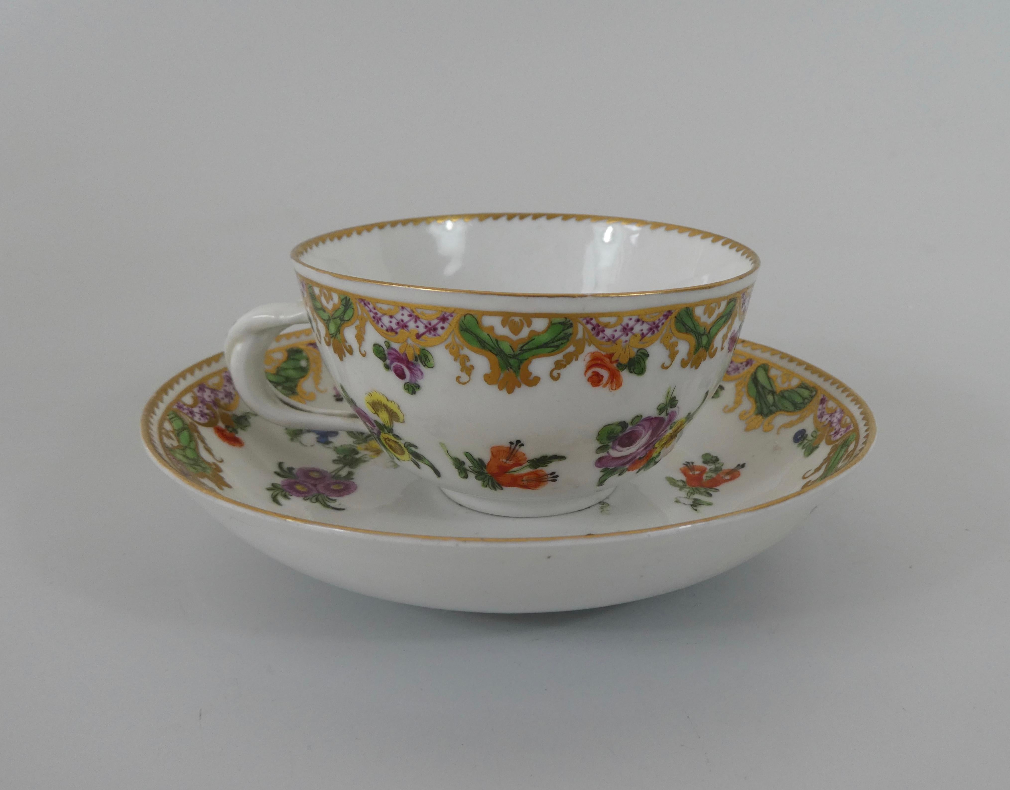 Bristol Porcelain ‘Ludlow Service’, Cup, Saucer & Spoon, circa 1775 In Good Condition In Gargrave, North Yorkshire