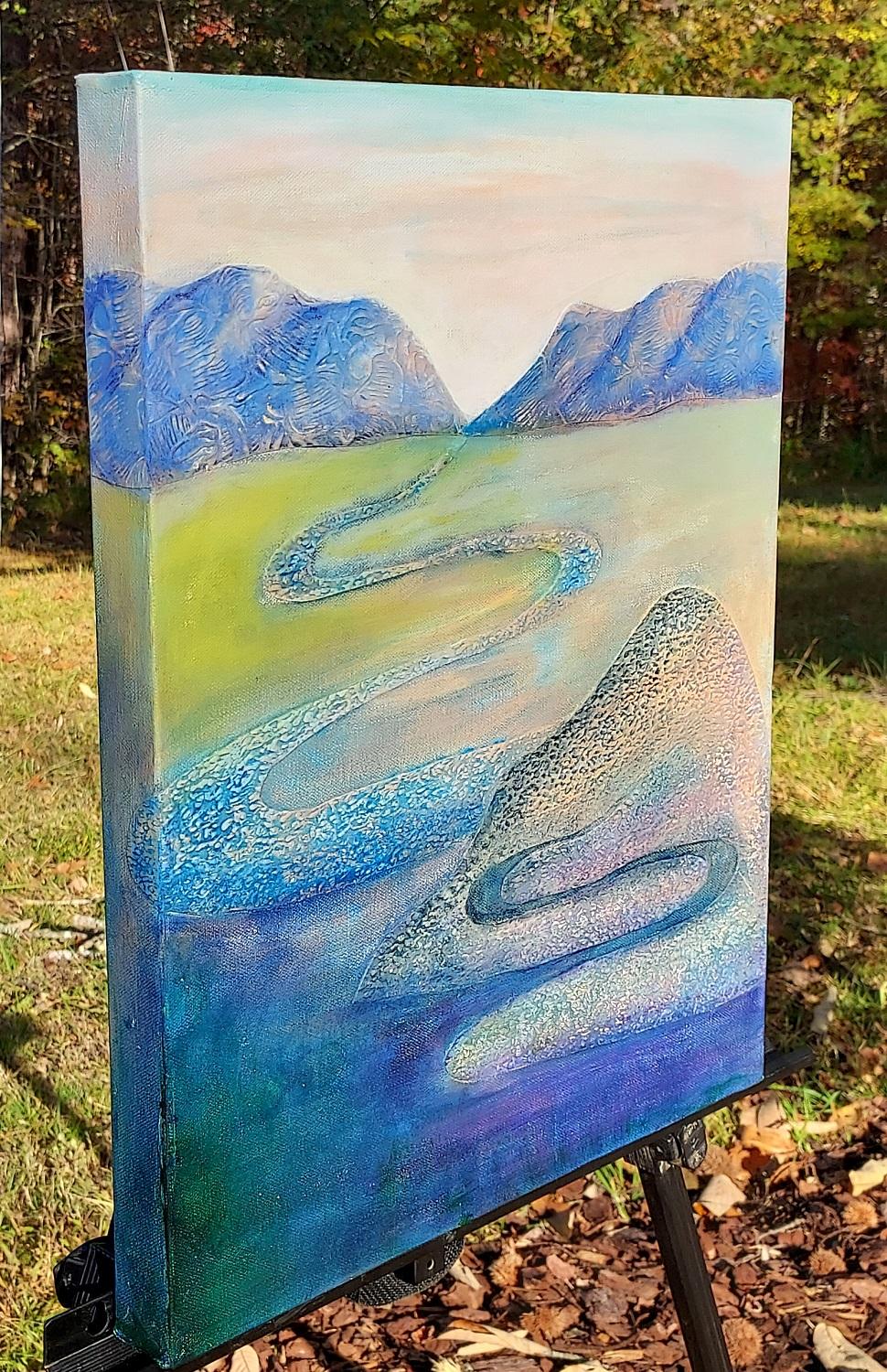 Follow the Bend, peinture originale - Contemporain Mixed Media Art par Brit J Oie
