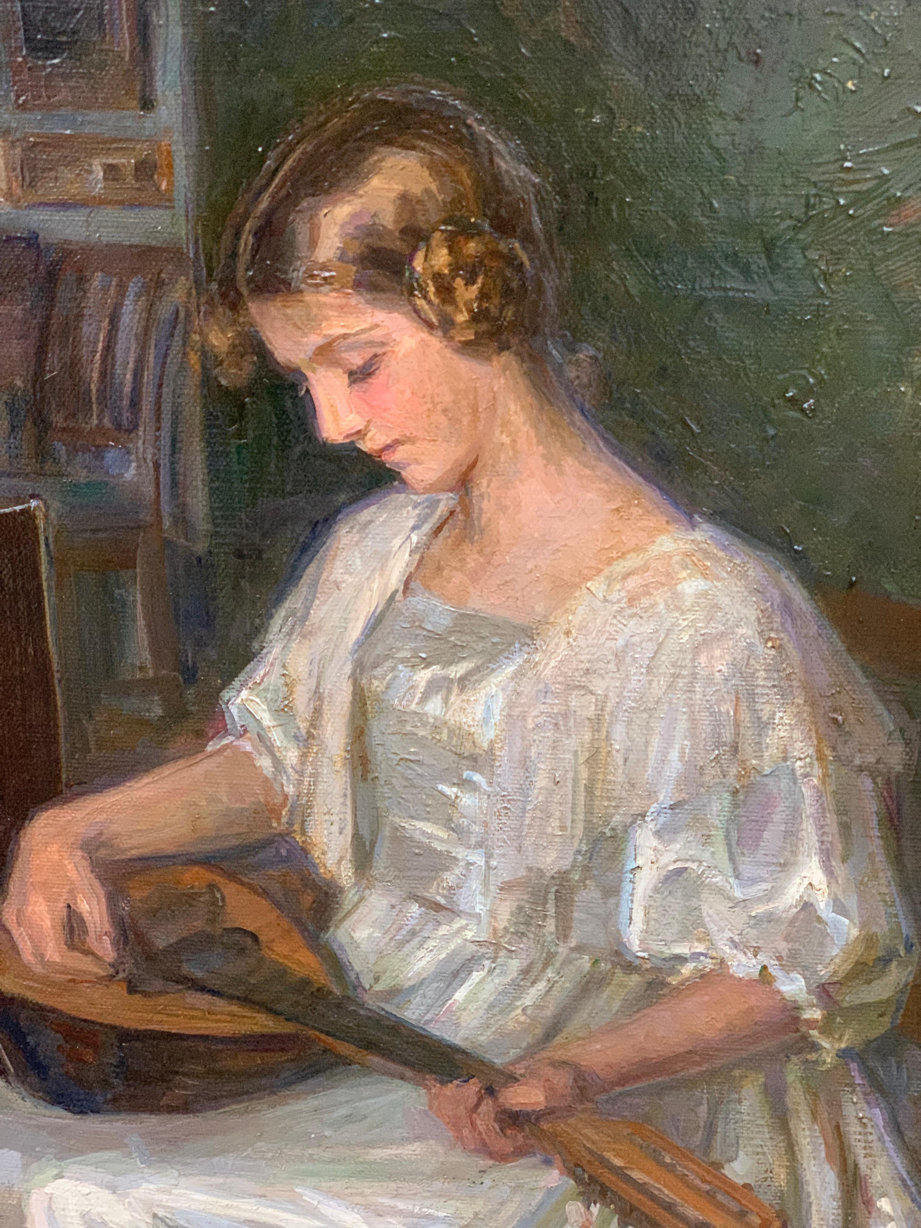 Intérieur avec joueur de Mandolin, enseigne. Brita Barnekow , 1913, école danoise  en vente 1