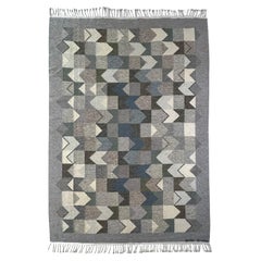 Brita Grahn "Blåvinge grågranit" Flat Weave Rug, Sweden 1965 Signed