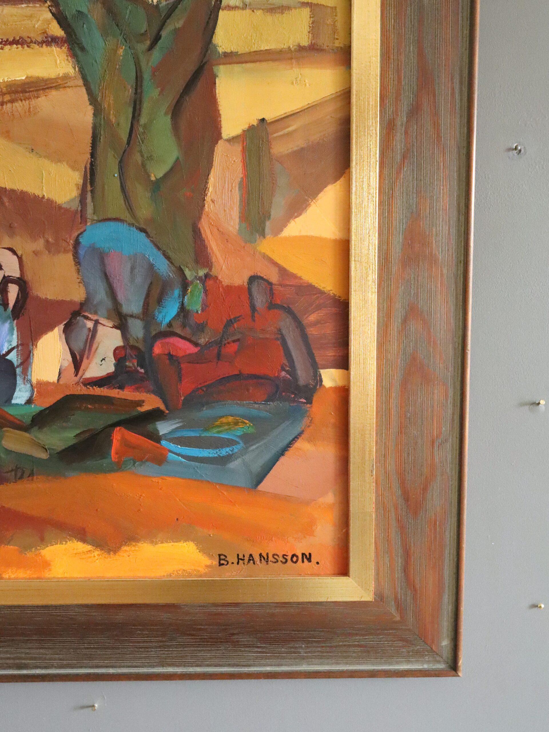 Mid Century Abstract Figurative LandscapeOil Painting - Harvest Under the Canopy For Sale 4