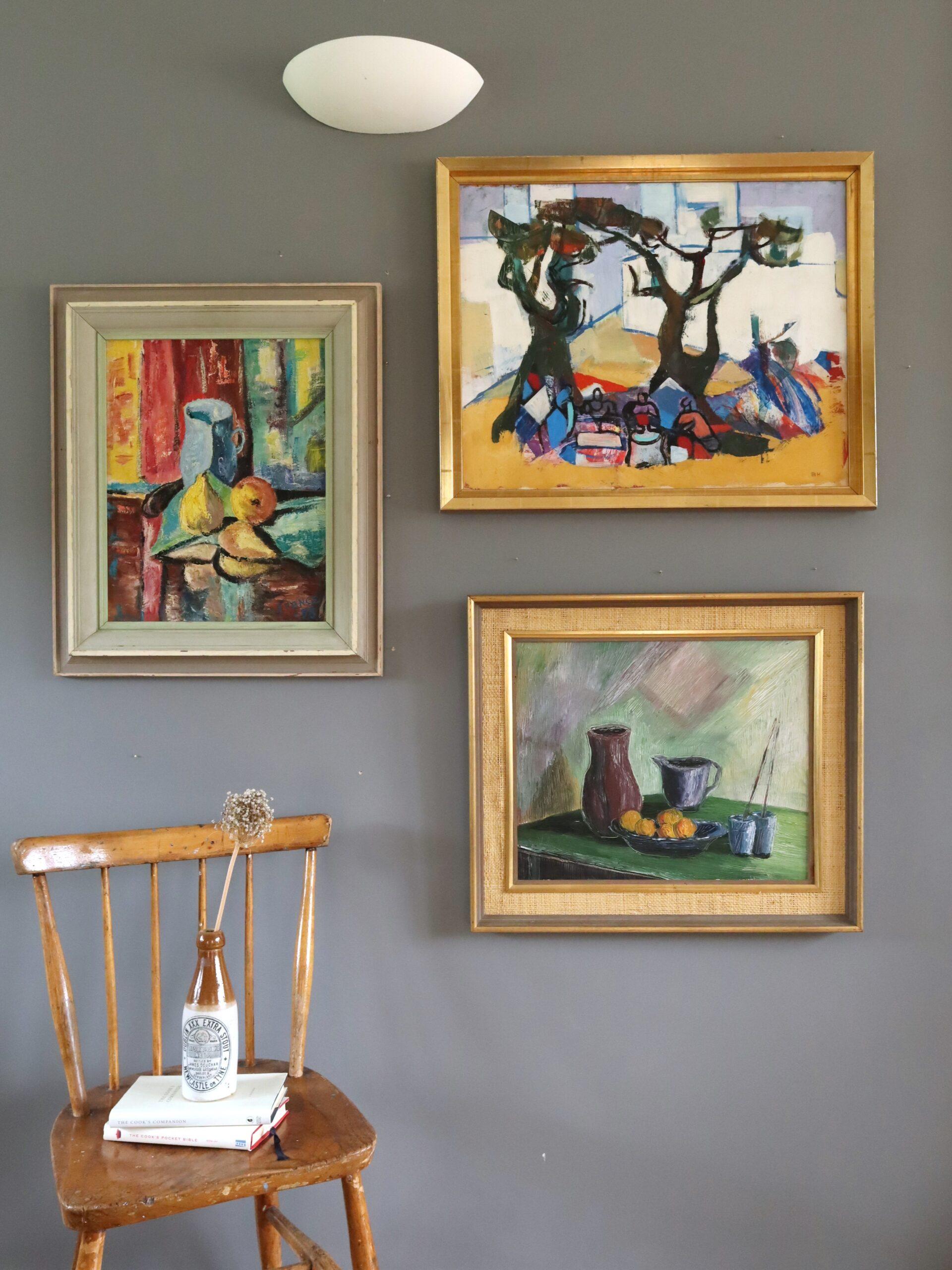 Vintage Mid Century Abstrakte Figurative Ölgemälde - Picknick unter den Kiefern im Angebot 10