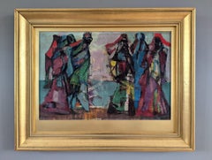 Vintage Mid Century Modern Abstract Figurative Oil Painting - Passage of Time