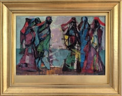 Vintage Mid Century Modern Abstract Figurative Oil Painting - Passage of Time