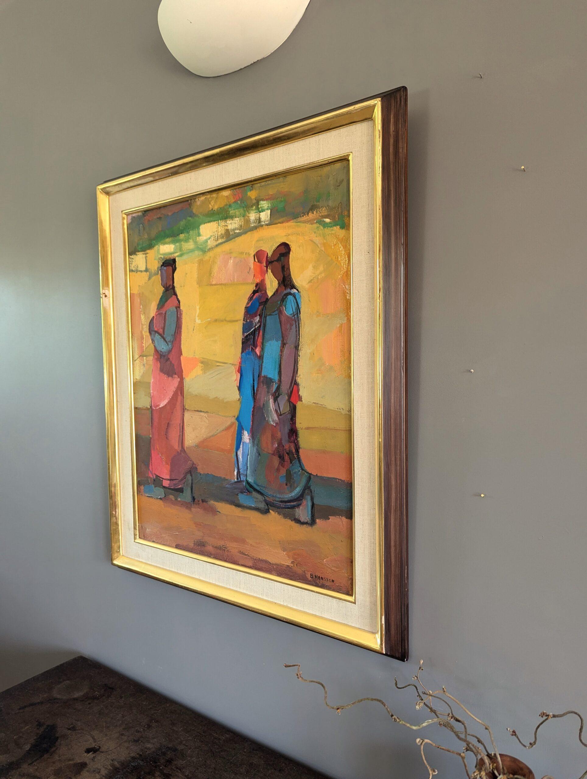 Vintage Mid-Century Modern Abstract Figurative Oil Painting - Walk to Townes 1