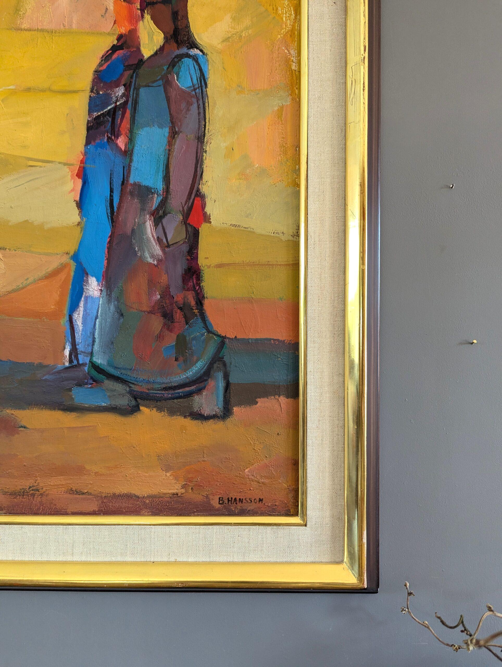 Vintage Mid-Century Modern Abstract Figurative Oil Painting - Walk to Townes 3