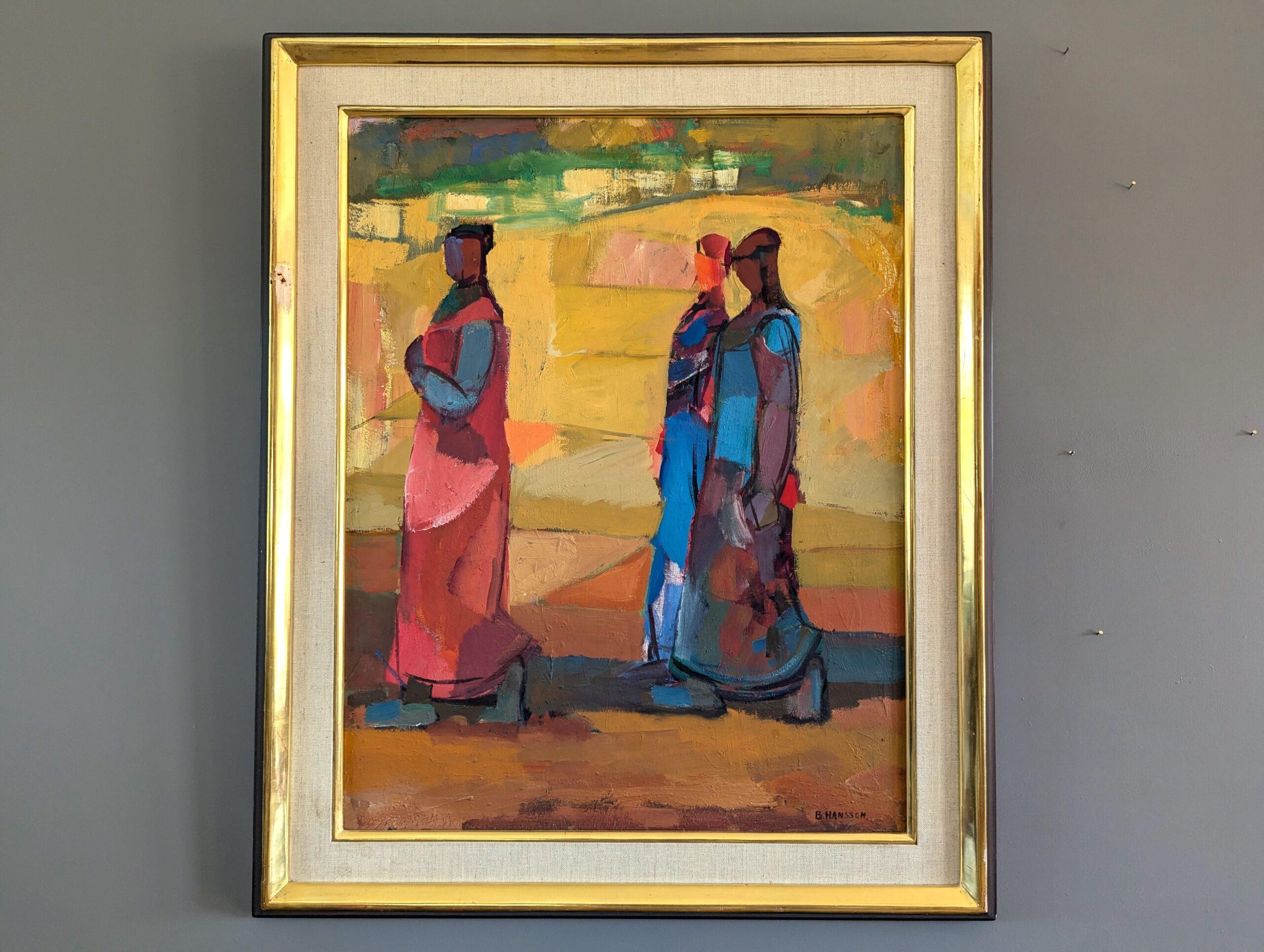 Vintage Mid-Century Modern Abstract Figurative Oil Painting - Walk to Townes 5