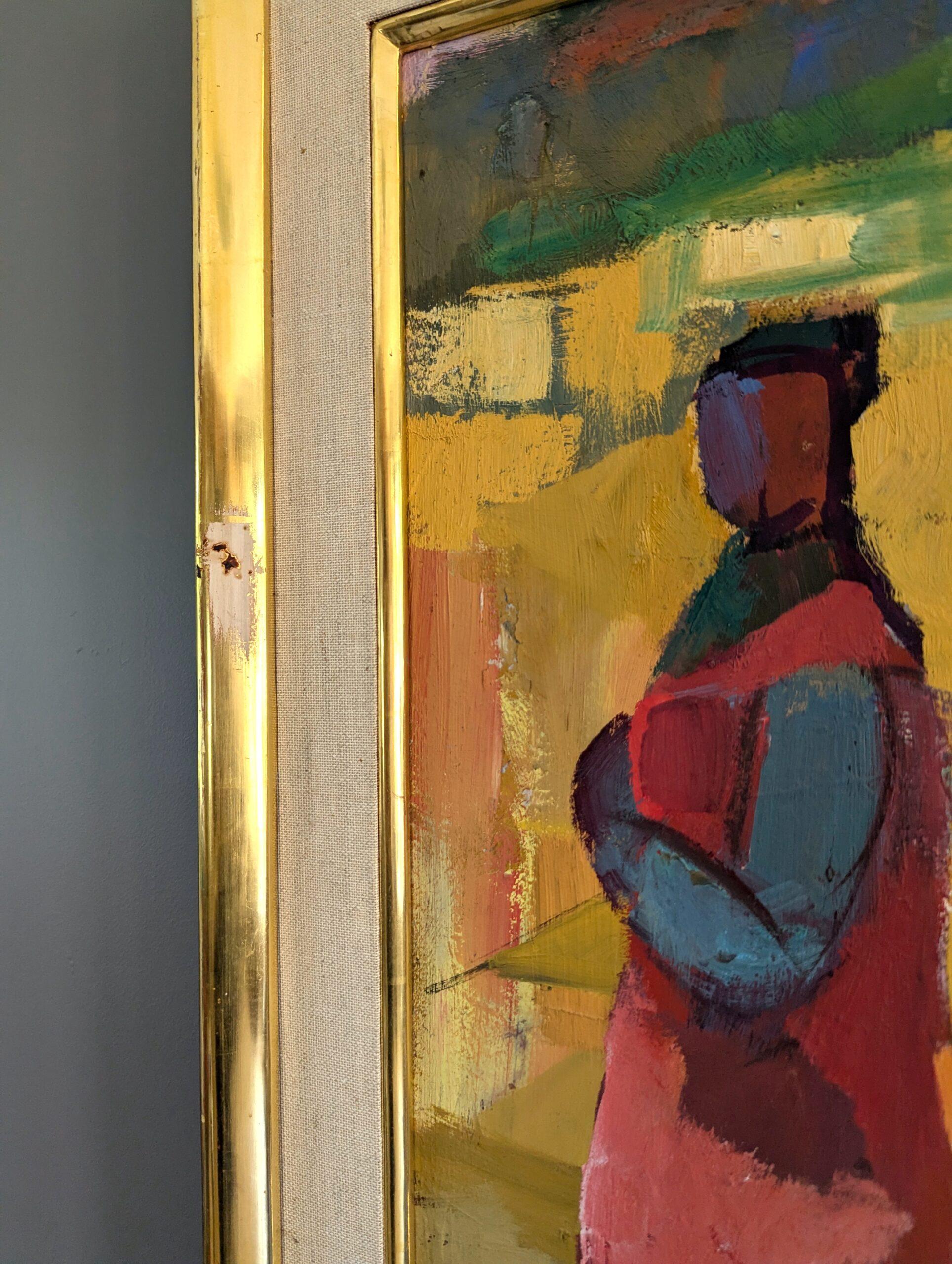 Vintage Mid-Century Modern Abstract Figurative Oil Painting - Walk to Townes 6
