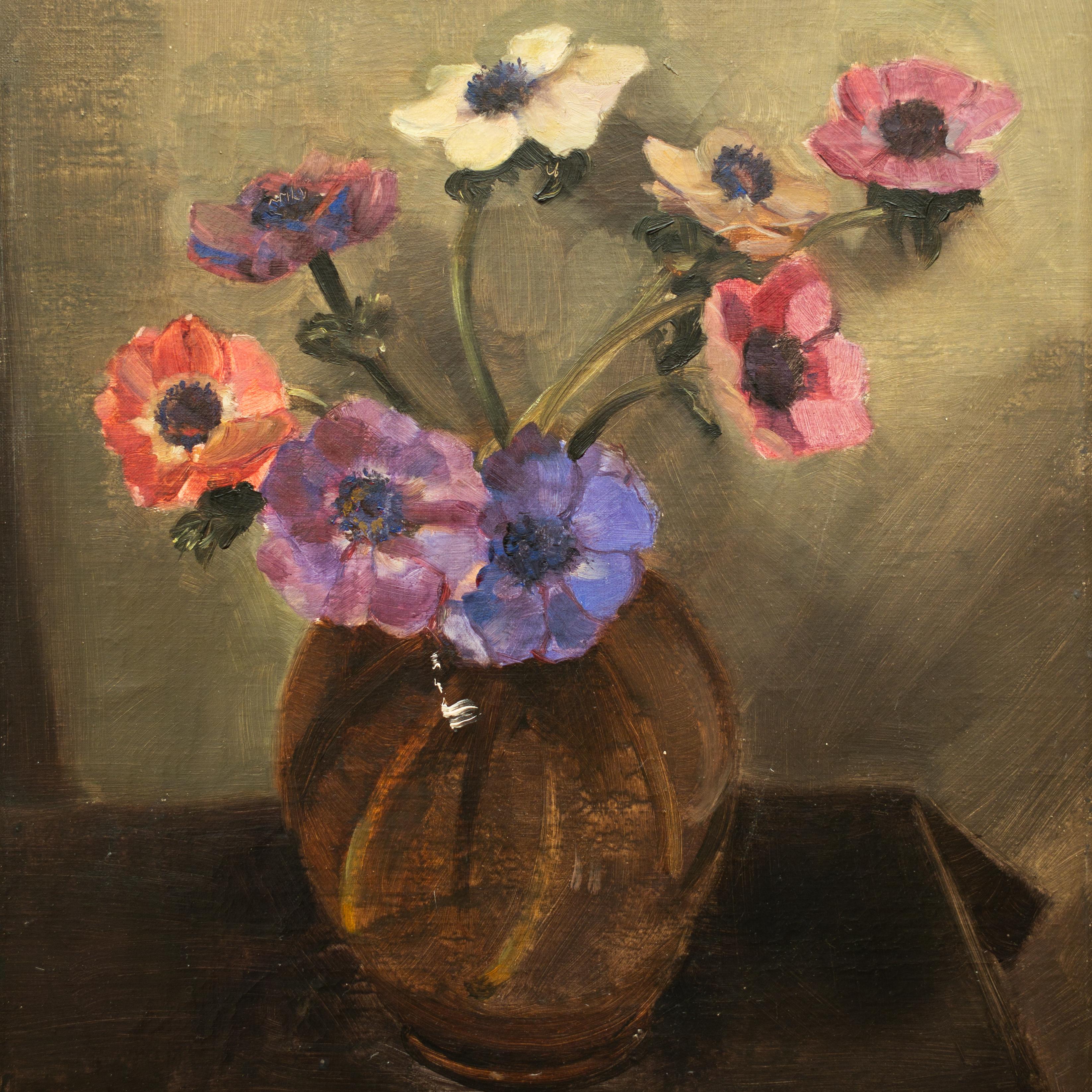 Still-life, Vase with Flowers by Brita Næss, 1930, Oil on Canvas, Swedish 2