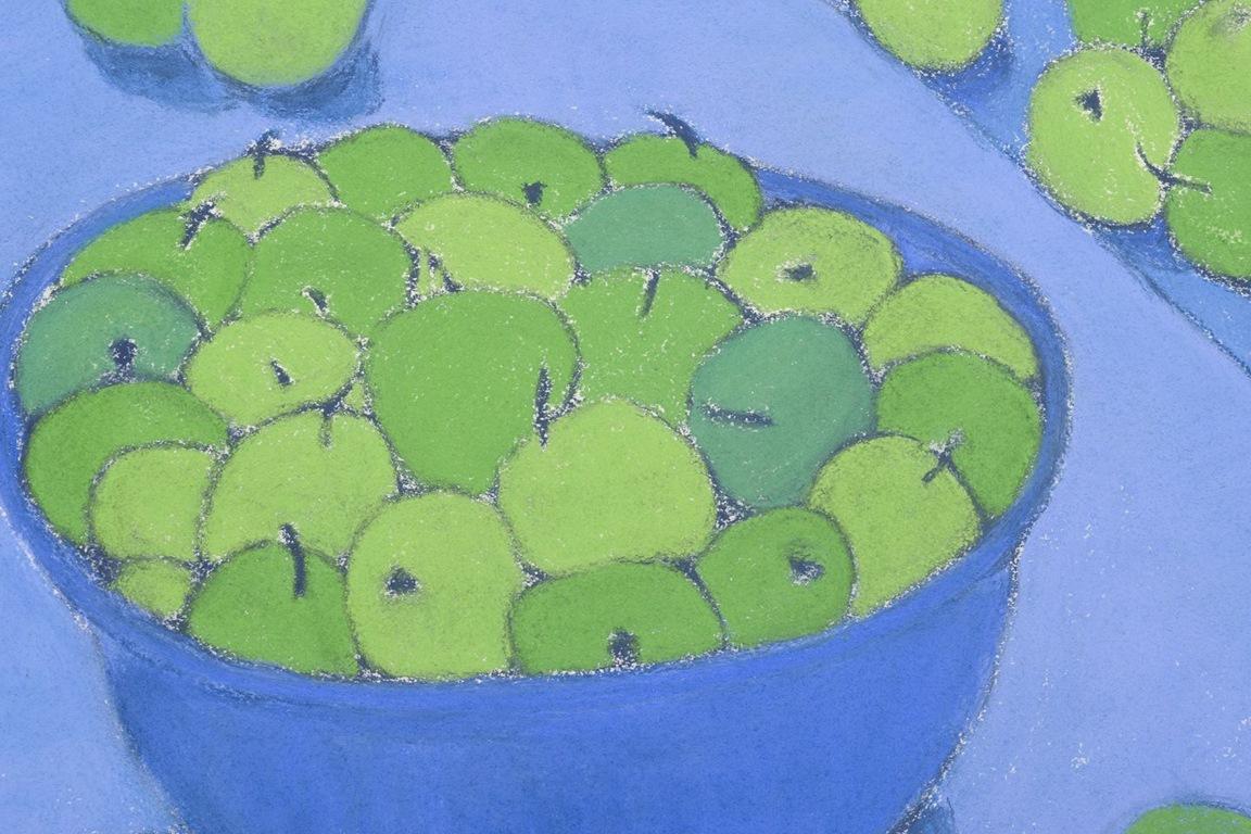 Brita Streijffert, Swedish artist. Oil pastel on paper. Fruits on a table. In Excellent Condition For Sale In København, Copenhagen