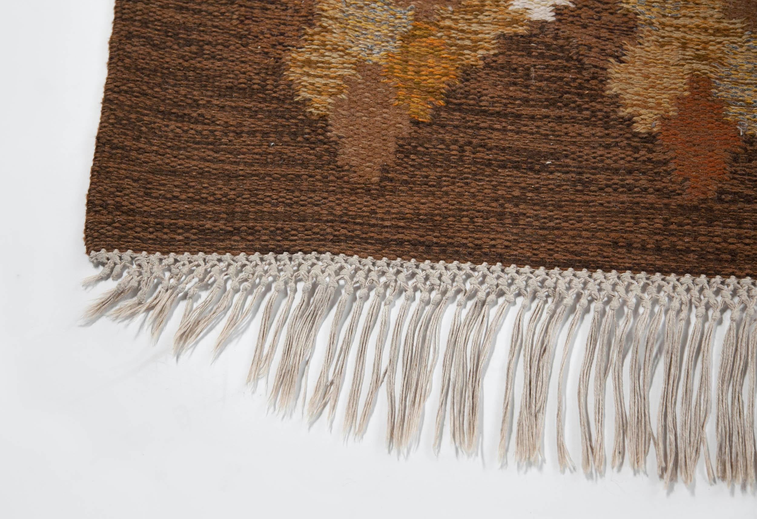 20th Century Brita Svefors Brown and Tan Flat-Weave Rug 