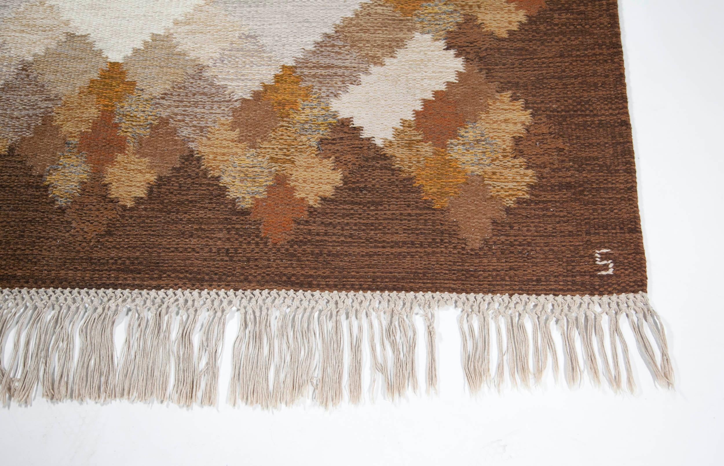 Wool Brita Svefors Brown and Tan Flat-Weave Rug 