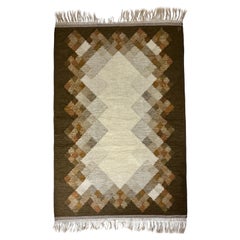 Brita Svefors Carpet Swedish Flat Weave Rug Hand Woven Wool Röllakan Sweden 1970