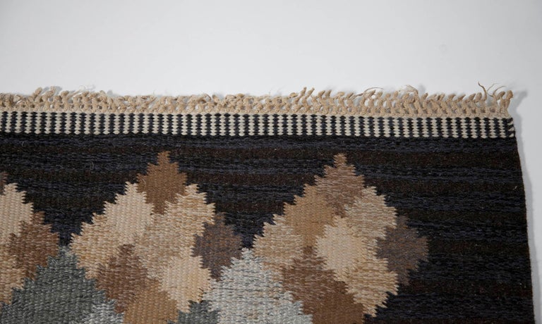 Brita Svefors Dark Blue and Brow Flat-Weave Rug 