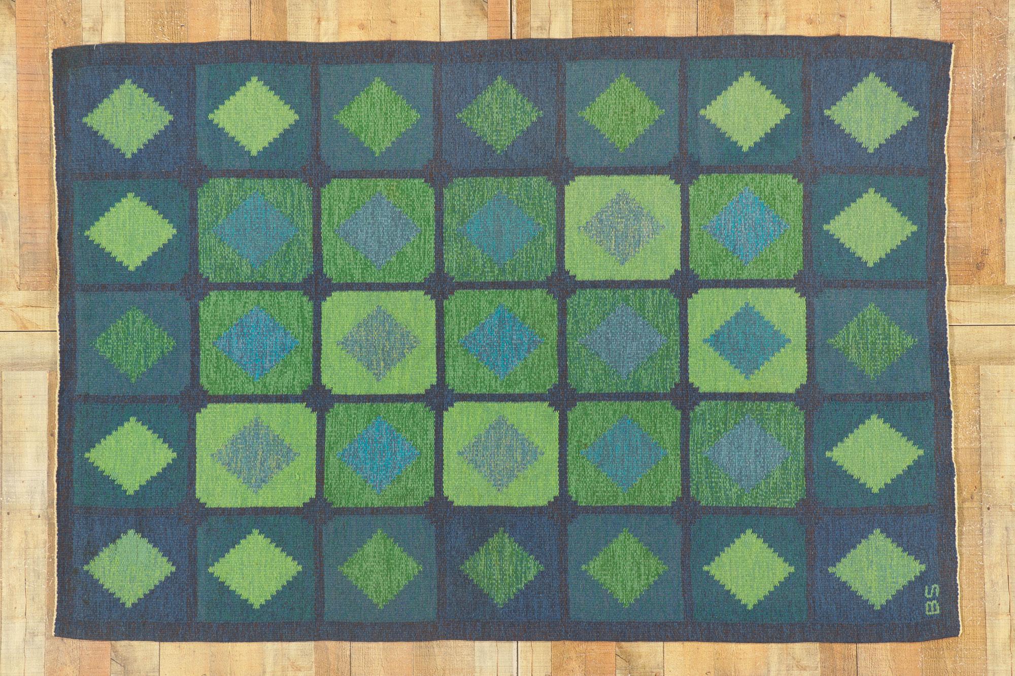 Brita Svefors Alfombra Vintage Sueca Escandinava Röllakan, 05'02 x 07'08 en venta 3