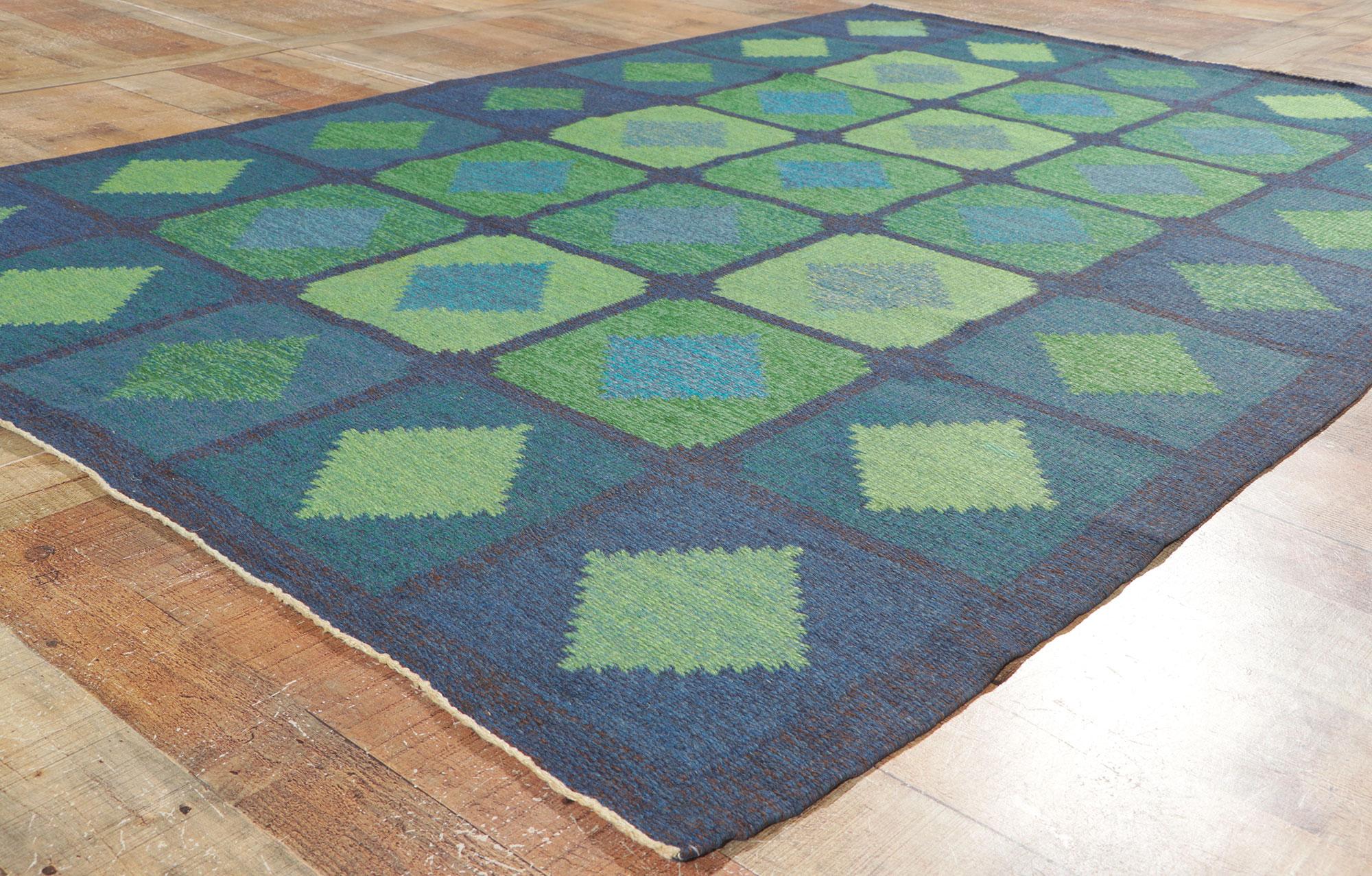 Brita Svefors Alfombra Vintage Sueca Escandinava Röllakan, 05'02 x 07'08 en Bueno estado para la venta en Dallas, TX