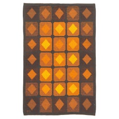 Brita Svefors Vintage Swedish Kilim Rollakan Rug, Brun Rödgul Diamant Rutmönster