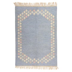 Brita Svefors Alfombra Sueca Röllakan Vintage Escandinava Azul Claro