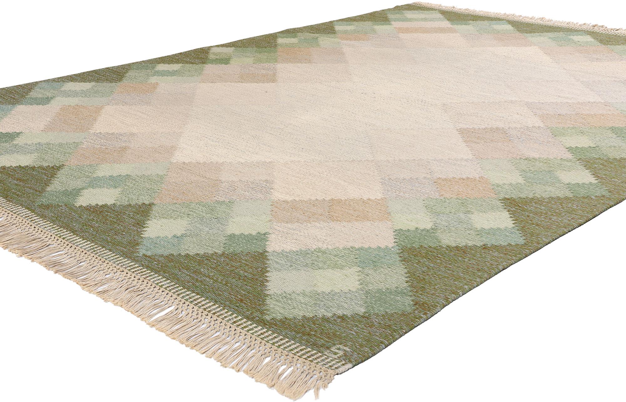 79027 Brita Svefors Vintage Swedish Rollakan, 06'05 x 09'03. This handwoven wool vintage Swedish Scandinavian rollakan rug named 