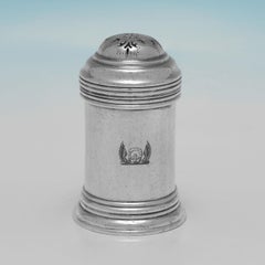 Coppia di peperoni da cucina Britannia Standard Silver, Londra 1930, stile Giorgio I