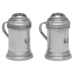 Used Britannia Standard Silver Pair of Kitchen Peppers, London 1930, George I Style