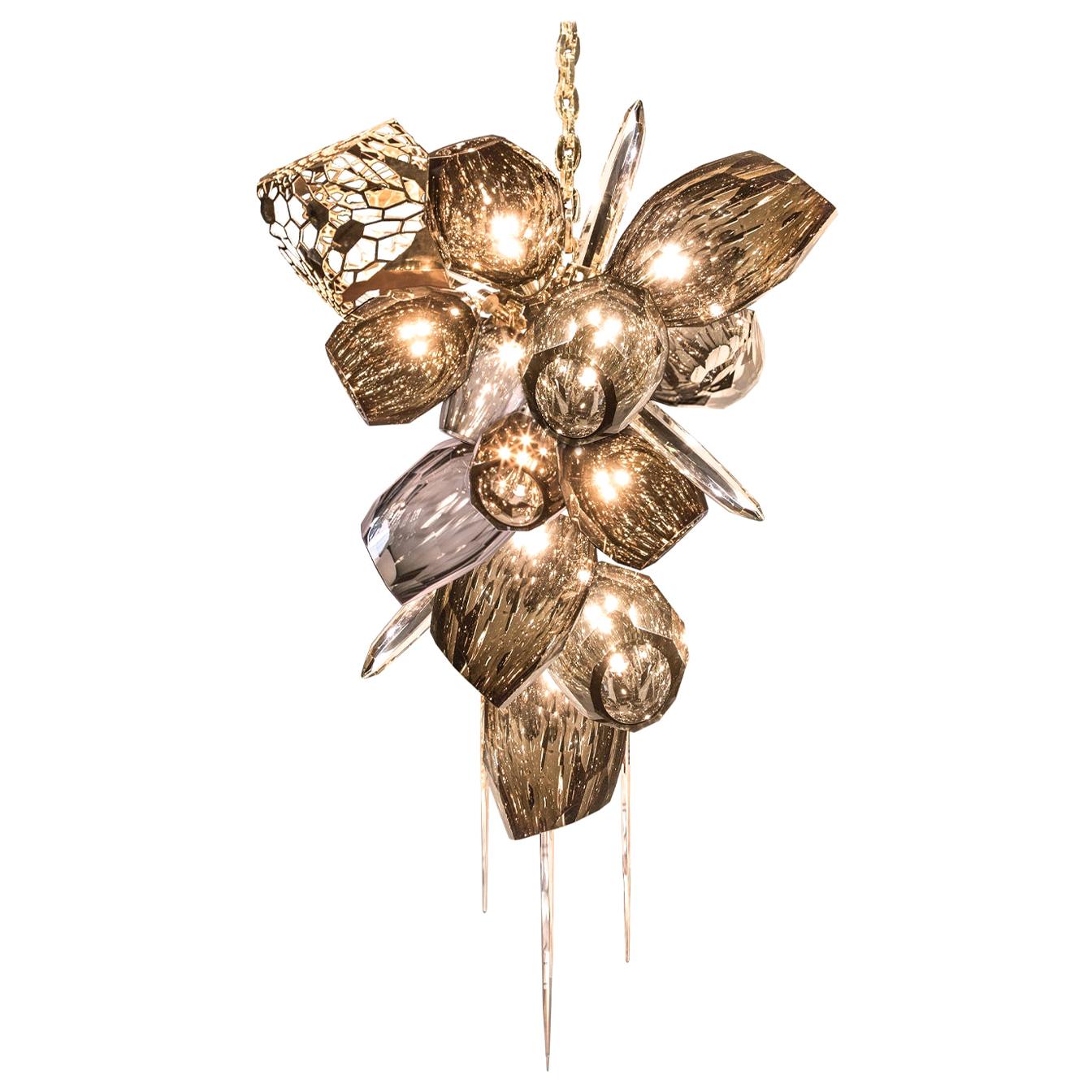 Britannica Chandelier ‘Vertical’:  Murano Glass and Bronze Chandelier For Sale