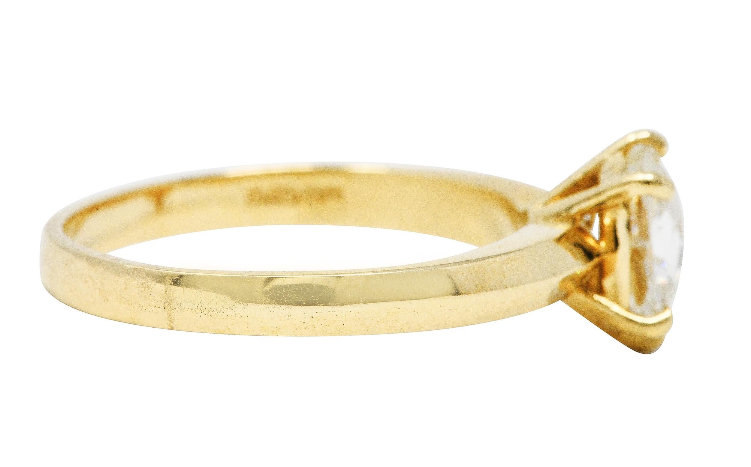 Contemporary British 0.87 Carat Old Mine Diamond 14 Karat Gold Solitaire Engagement Ring