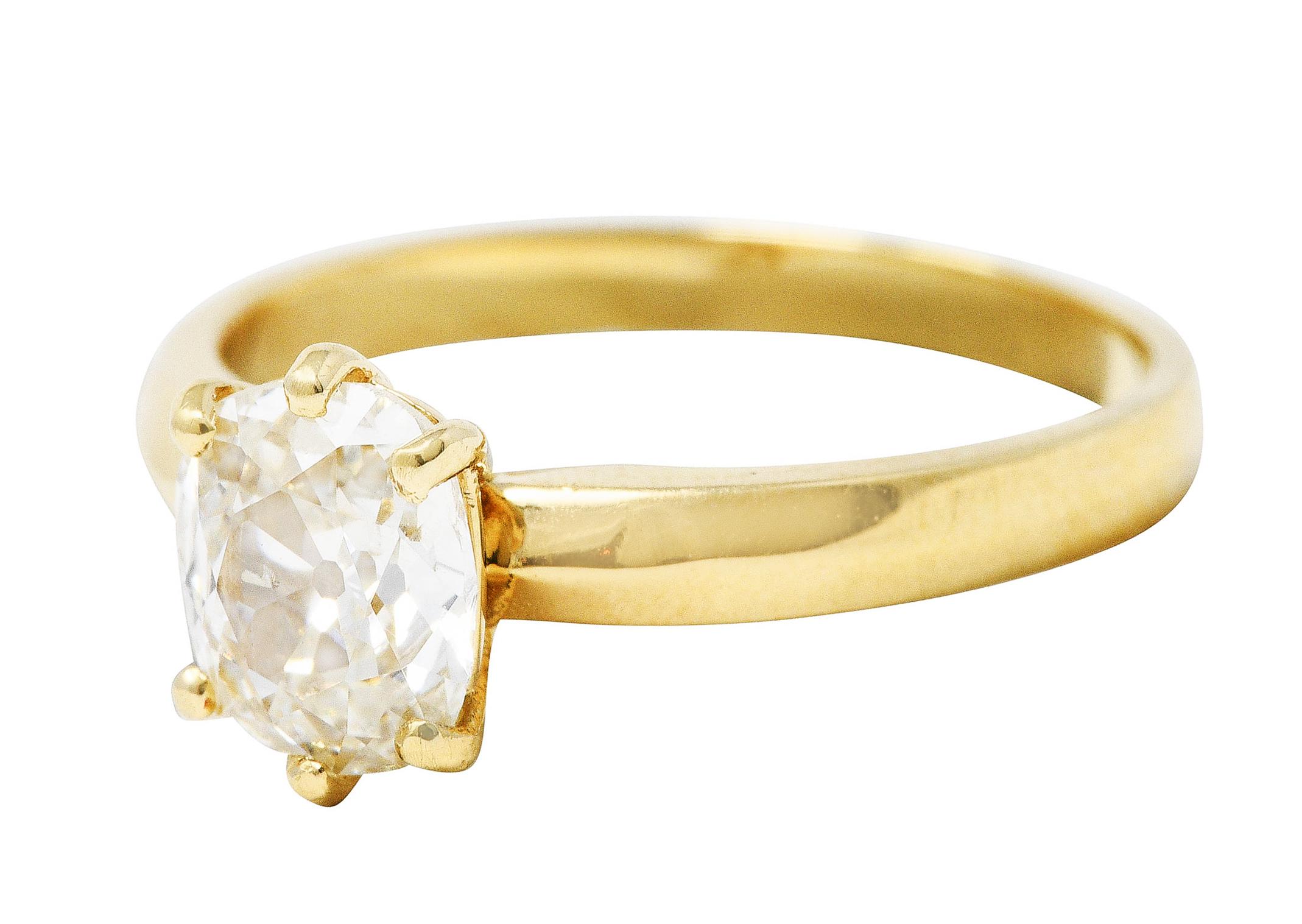 Women's or Men's British 0.87 Carat Old Mine Diamond 14 Karat Gold Solitaire Engagement Ring